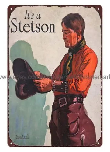 Stetson Hats Cowboy metal tin sign indoor bedroom decorating ideas sign