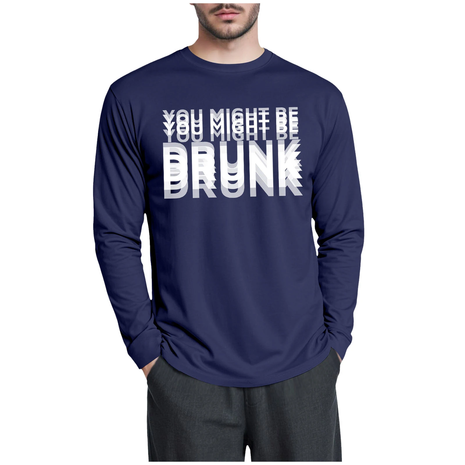 الخامس الرقبة تي شيرت الرجال الرجال مطاطا طاقم الرقبة تي شيرت كم طويل أعلى الشارع عادية مضحك رسالة طويلة الأكمام السلاحف الرقبة تيز #3