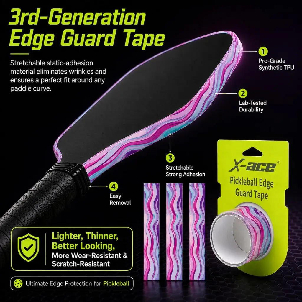 X-ACE 3Pcs Pickleball Edge Guard Tape, TPU Material, 30mm X 750mm, Protect Your Pickleball Paddle from Abrasion and Paint Loss