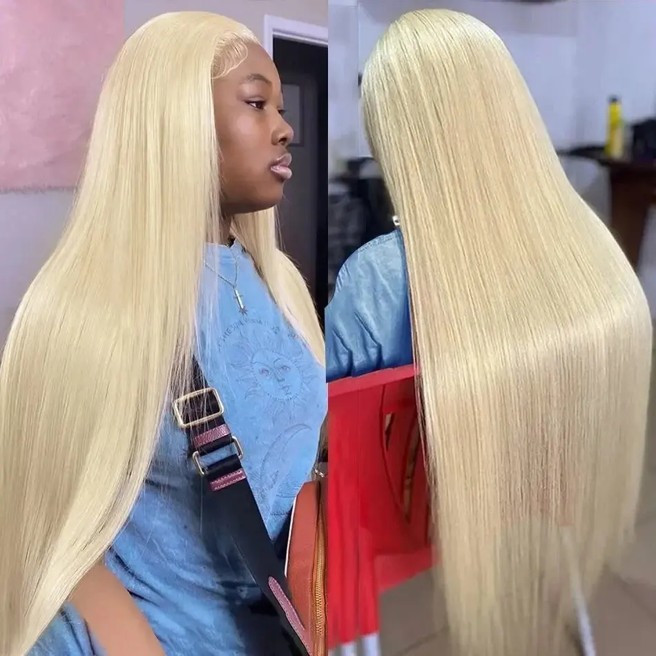 Rosabeauty 13x6 Blonde 613 HD  40Inches Glueless 13X4 Frontal Wig Preplucked 250% Straight Lace Front Human Hair Wigs For Women