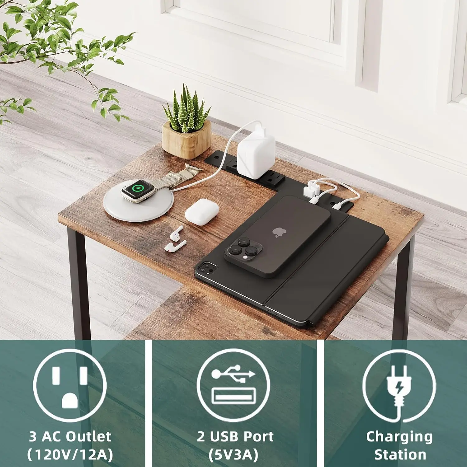 

Nightstand With Usb Charging Station, End Table With Led Light Adjustable For Bedroom, 2 Drawers & Open Shelf For Large Space