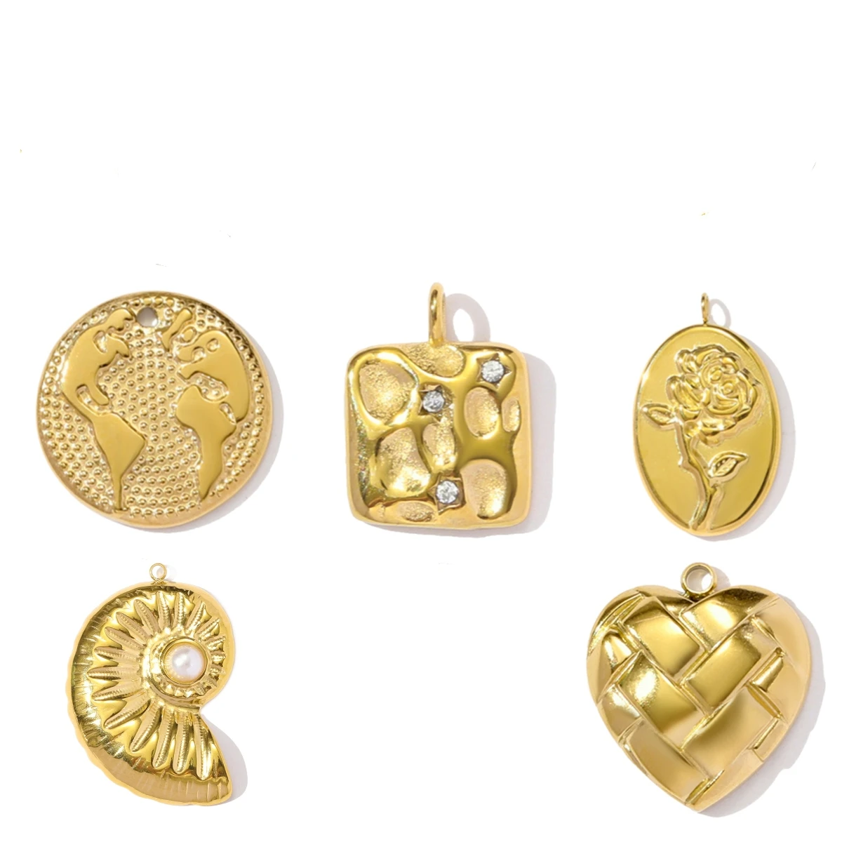 

3Pcs/Lot Stainless Steel Heart Flower Charms World Map Pendants For DIY Making Necklace Earrings Jewelry Accessory Wholesale