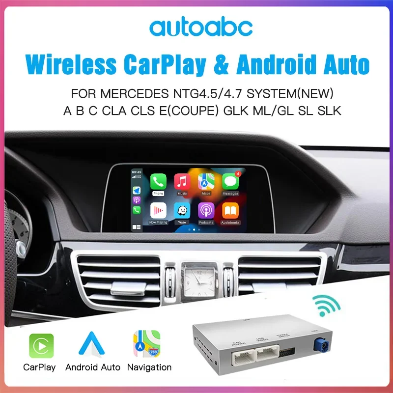 AUTOABC Wireless CarPlay для Mercedes Benz A B C E Class GLA CLA GLK SLK CLS W204 NTG4.5/4.7 2011-2014 Android Auto Mirror Link