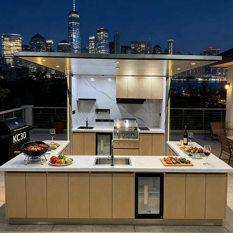 Portable Outdoor Cooking Station House Stainless Steel BBQ Grill Sink Refrigerator Mobile Kitchen Cart Patio Catering Customized