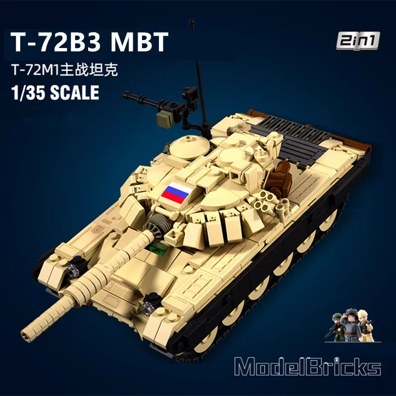 

770pcs ARMY T-72B3 Dual Variable Main Battle Tank MBT Bricks Vehicle Weapon DIY Creative Building Blocks Kids Toys With Stickers