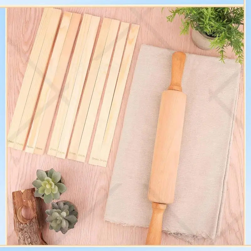 -SPOR 12 Piece Pottery Tools Teaching Set Includes 17In Slab Roller, 10 Pcs Wooden Rolling Pin Guides, 1 Linen Cloth Tablecloth