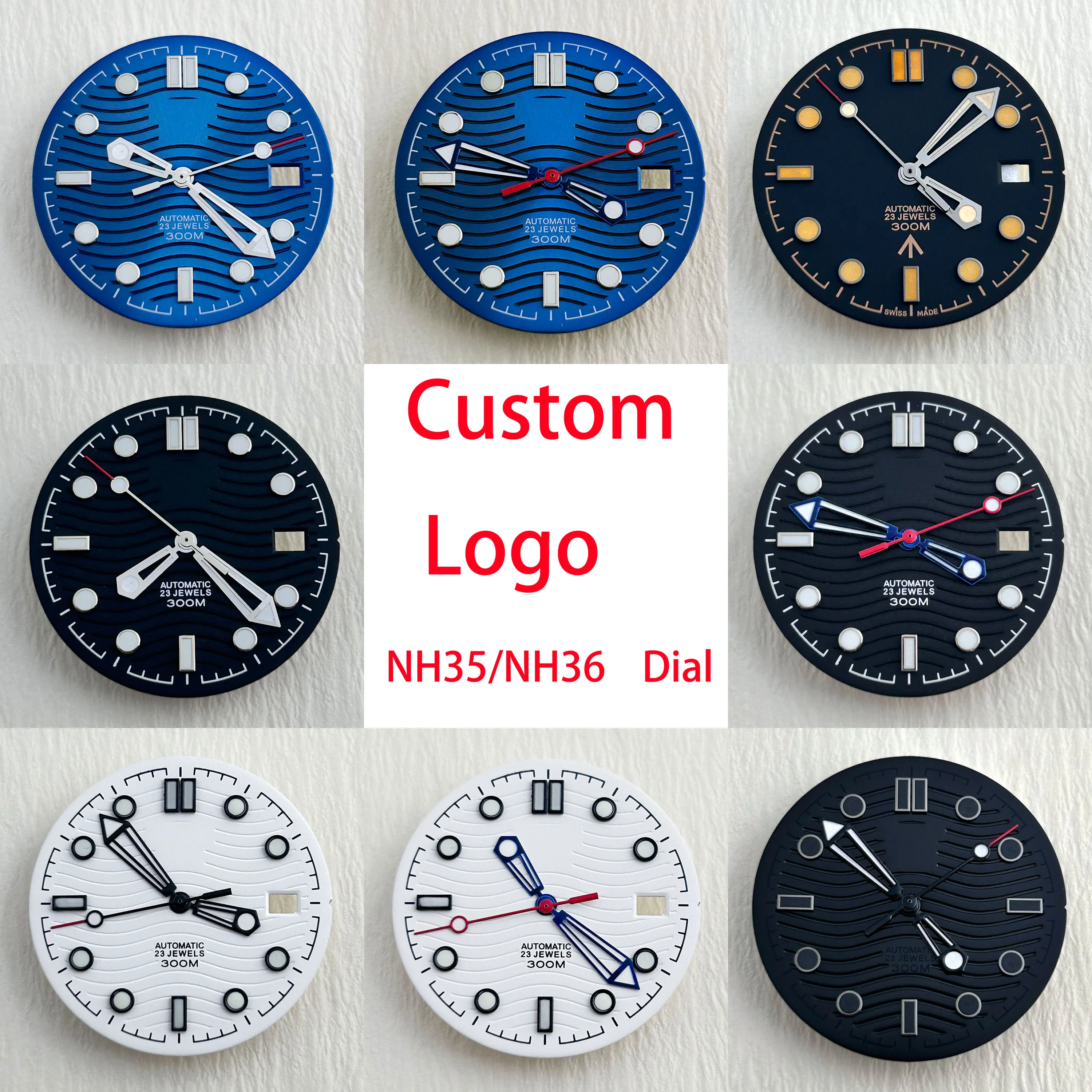 Watch dial custom logo dial 31.0mm watch dial blue/green illuminated suitable for N H 35/N H 36 sports watch accessories re