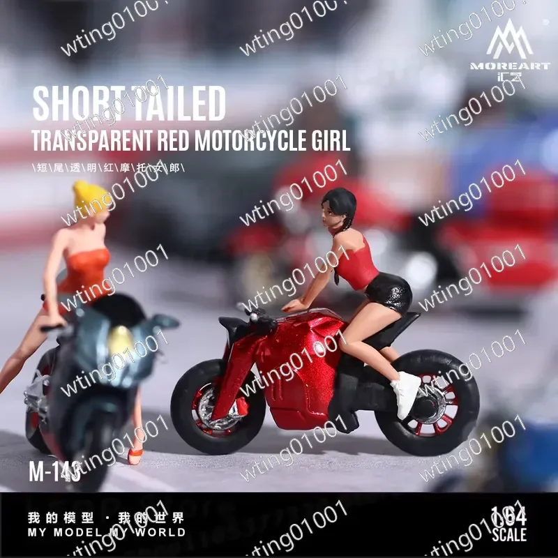 for X-T 1:64 Short Tailed Transparent Red Motorcycle Girl Doll Set Model For Display Collection Gift