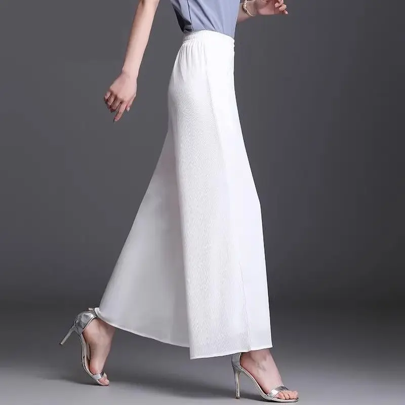Chiffon Women's Pants Comfortable Stretch Casual Harajuku Elastic Vintage Korean Fashion Classic New in Female Trousers Wide Leg
