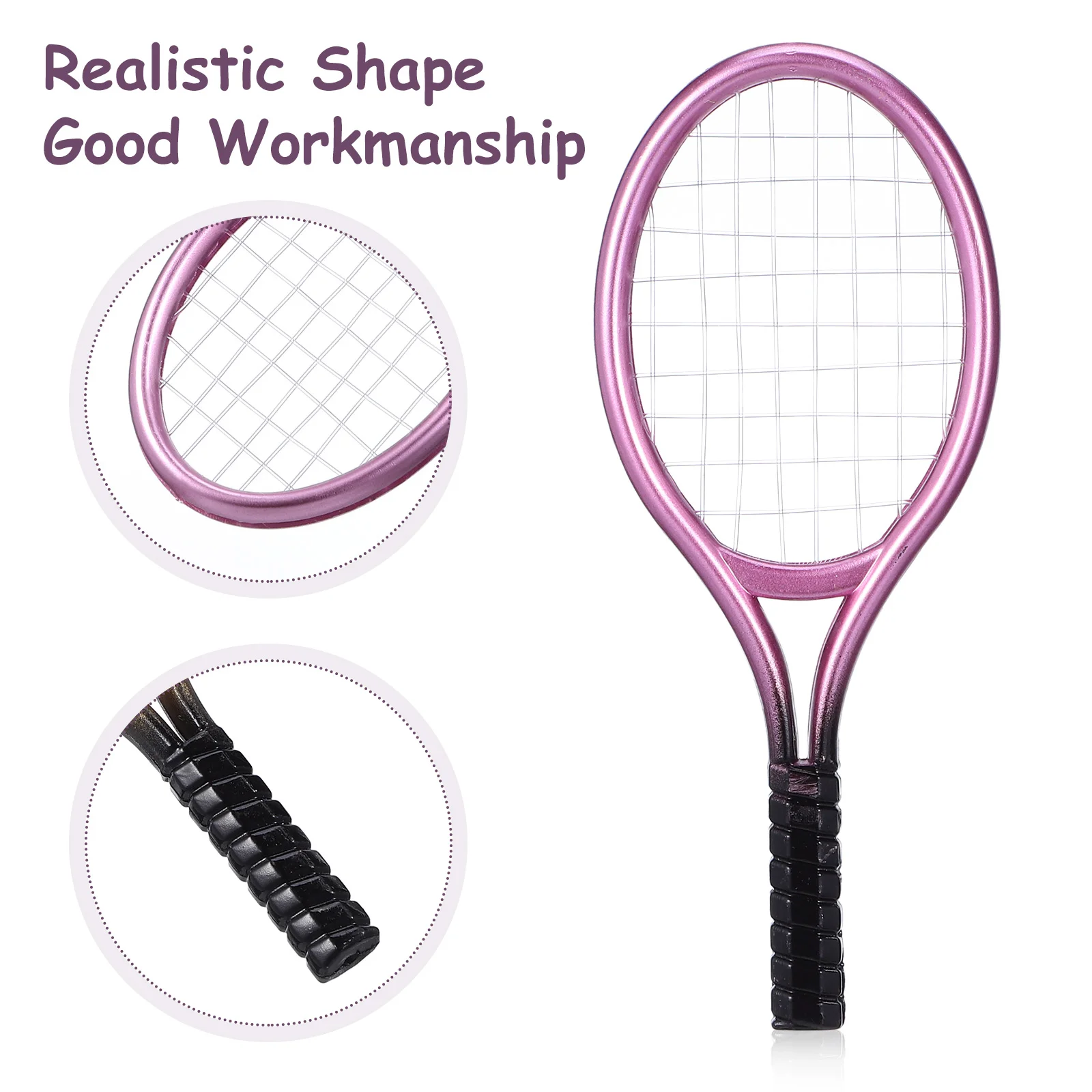 2 ชุดไม้เทนนิส House อุปกรณ์เสริม Miniature Racquet ของเล่นห้องพลาสติกลูกขนาดเล็กรุ่น