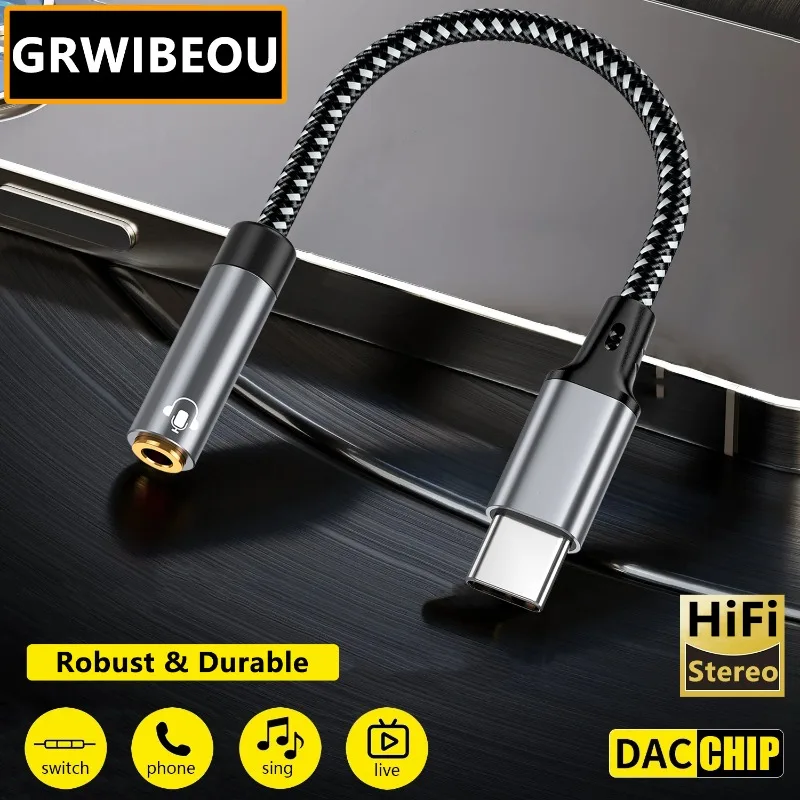 

GRWIBEOU Type C to 3.5mm Female Headphone Jack Adapter TRR to USB C Aux Audio Dongle Cable Cord for Headphone Speaker Car Stereo