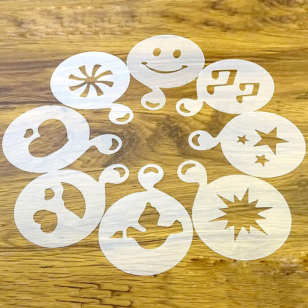Reusable Mold Coffee Milk Cake Cupcake Stencil Template Coffee Barista Cappuccino Template Strew Pad Duster Spray Tools 13 Type