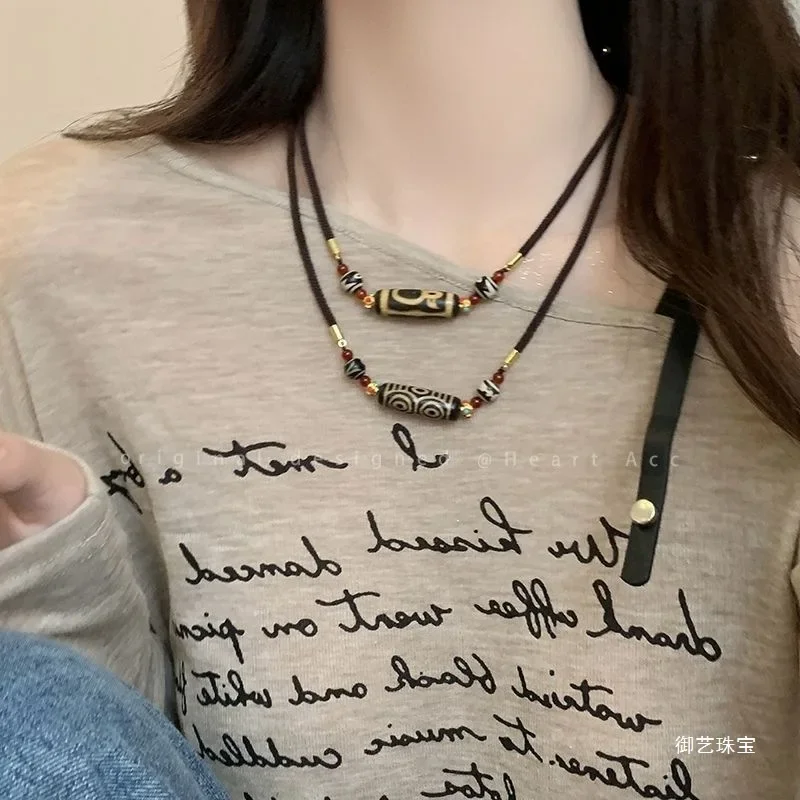New -Style Ethnic Tibetan Nine-Eye Dzi Bead Necklace Women, Accessories