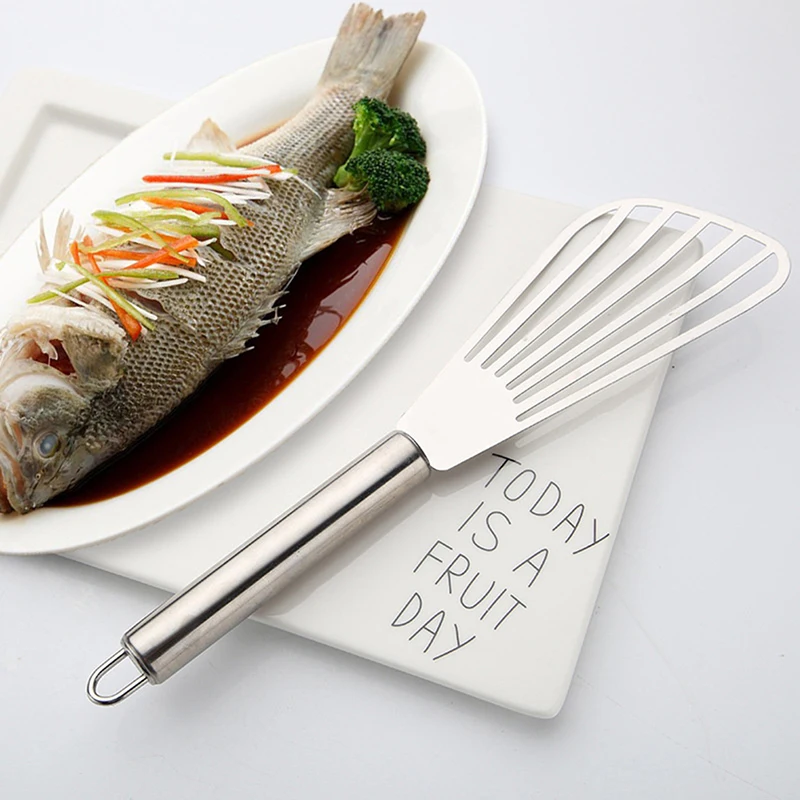 1 قطعة الفولاذ المقاوم للصدأ الأسماك ملعقة شفرة معدنية موالف الأسماك أواني للمطبخ أداة الطبخ