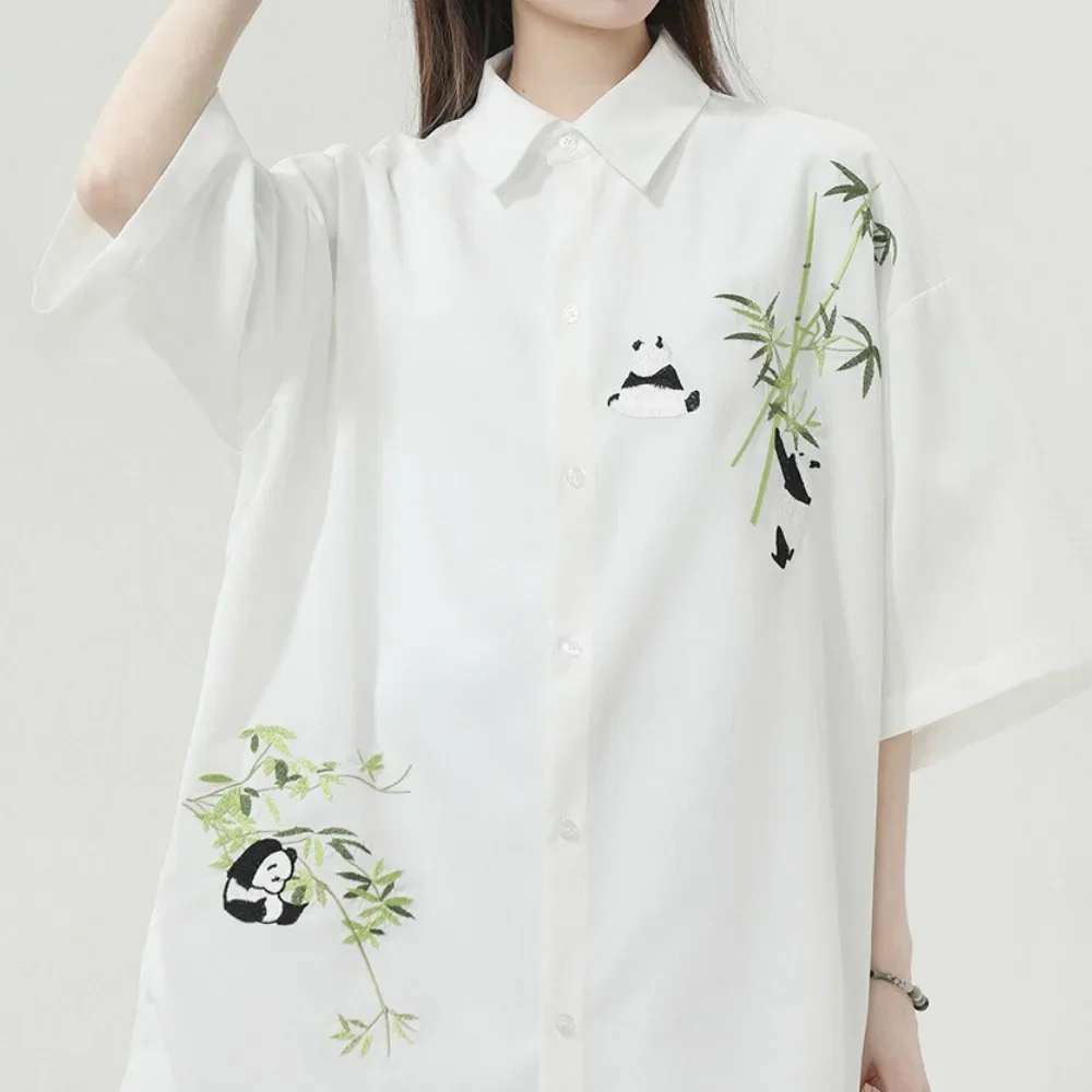 Loose Shirts for Women Chinese Style Panda Designed Temperament Lovely Fashion Prevalent Summer New Arrival Slouchy Casual Tee