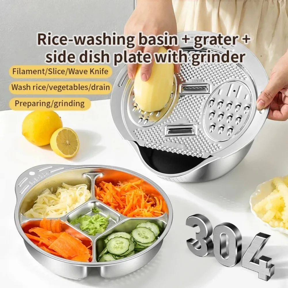

3-in-1 304 Stainless Steel Rice Washer Bowl, Multi Colander Washing Draining Rice Fruit, Space-Saving Easy Clean Kitchen Tool