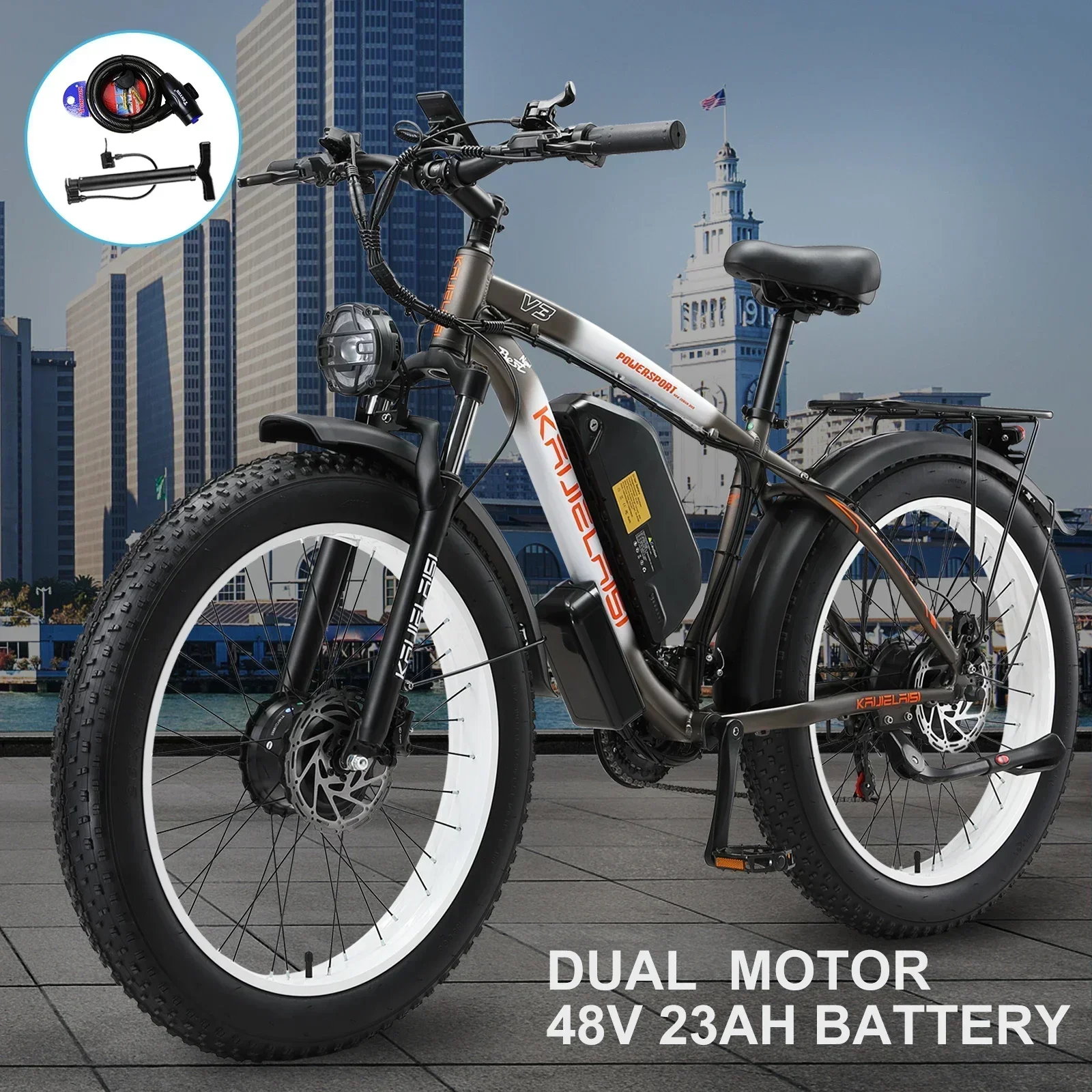 V3 AWD Electric Bike for Adults, Peak 4000W Power 26” Fat Tire Ebike, Dual Motor Electric Bicycles, 48V 22.4AH Removable Battery Fast Dual Hydraulic Brakes 21-Speed Electric Mountain EBike