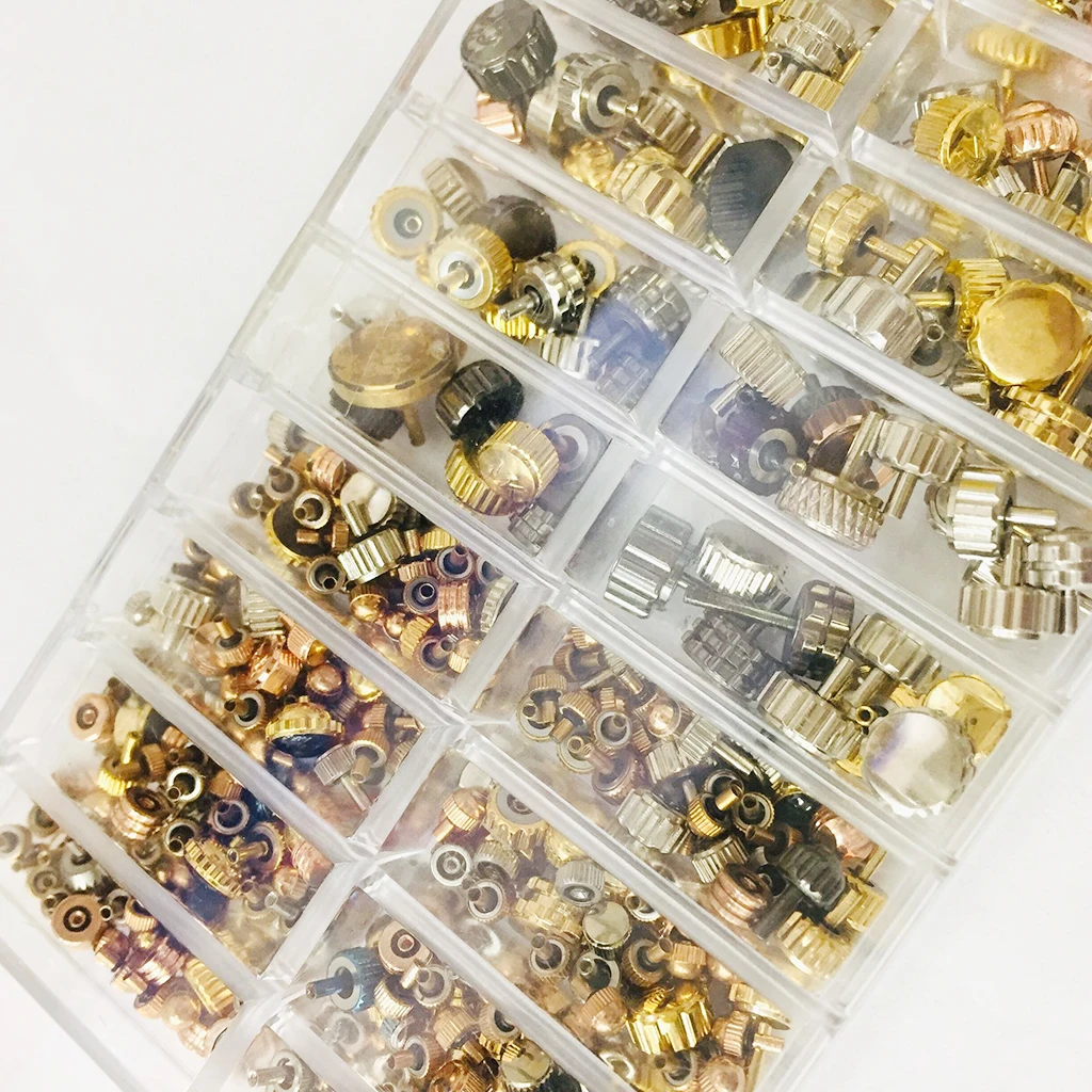 Multicolor Assortment Size Mixed 150-160PCS Copper Watch Stem Crown Head Part Kit Watchmaker Waterproof Watch Repairing Accs