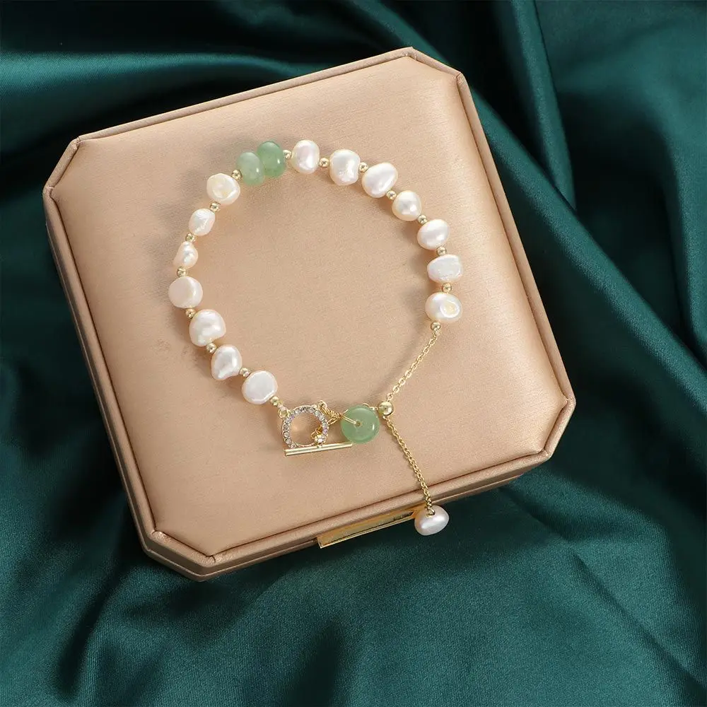 

Simple New Rhinestone Temperament Fashion Jewelry Girls Pendant Pearl Bracelets Natural Stone Crystal Bangles