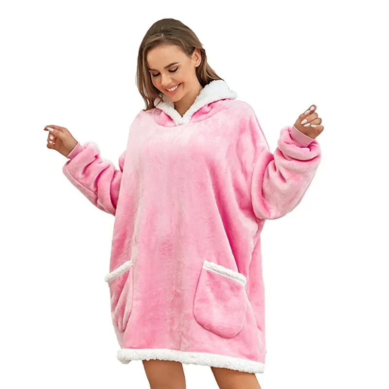 

New Lazy Sweater Lovers Hoodie Travel Blanket Can Wear Lazy Blanket Lamb Cashmere Medium Long Sleeve Blanket Soft Hooded Pajamas