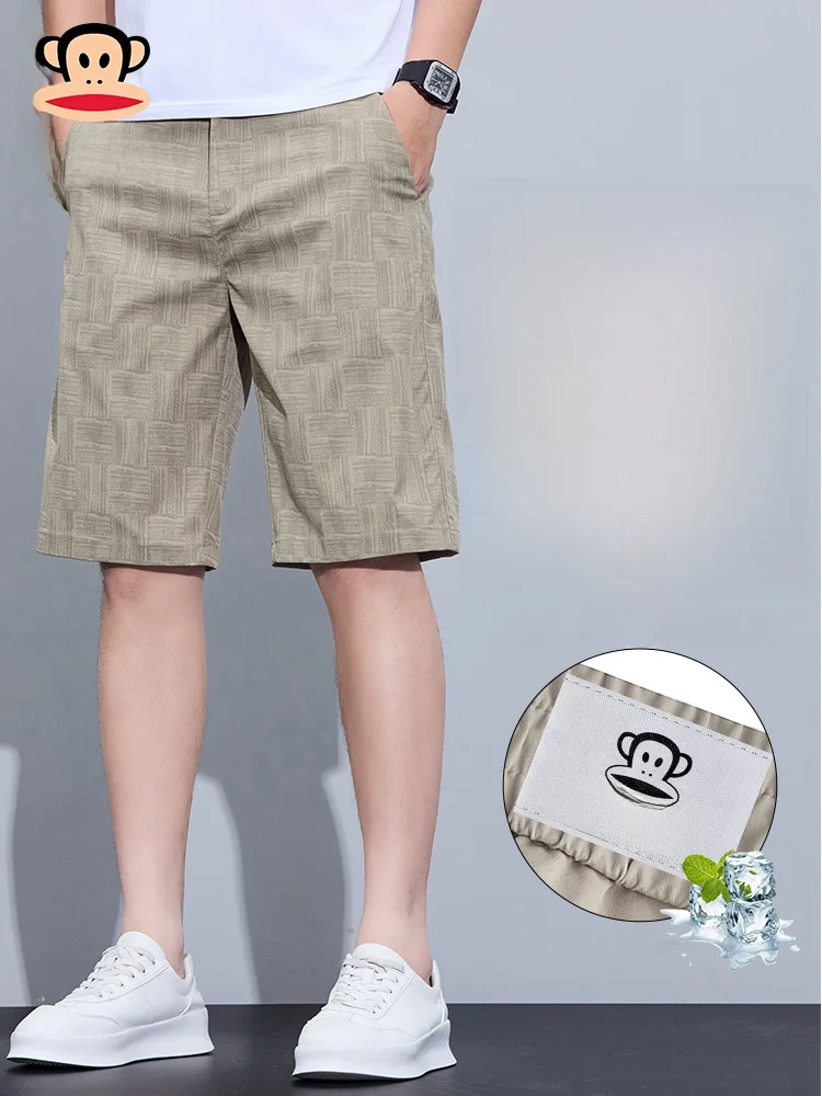 

PaulFrank Retro Plaid Men's Summer Thin Breathable Comfortable Casual Five-Quarter orts Straight Leg Zipper mid Waist Polye...