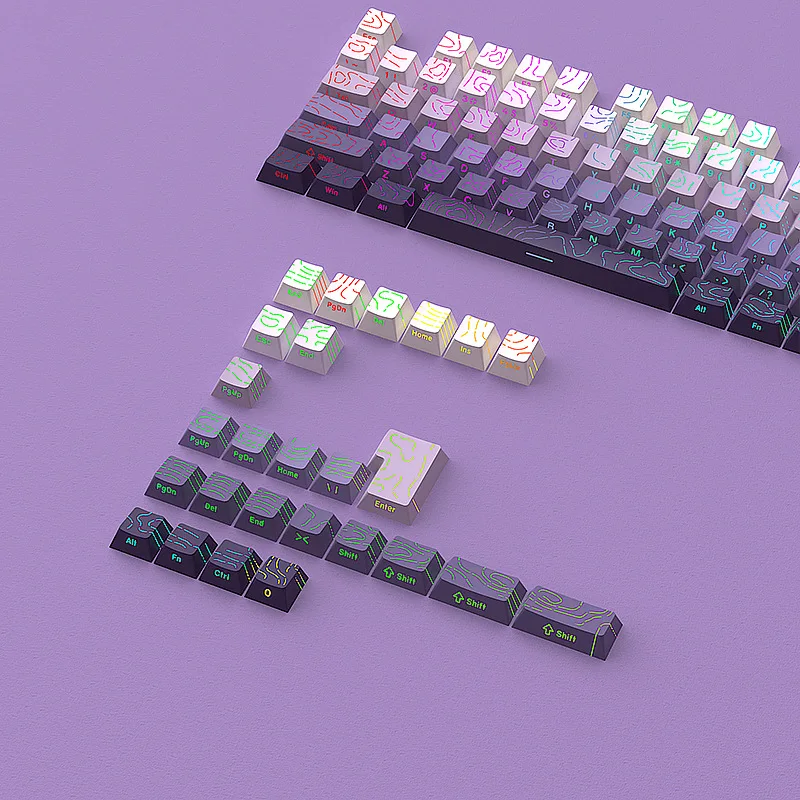 Side Print RGB Backlit Keycaps Lavender Topographic 4.0 Cherry Profile PBT Double Shot Keycaps 134 Keys for MX Switch Keyboard