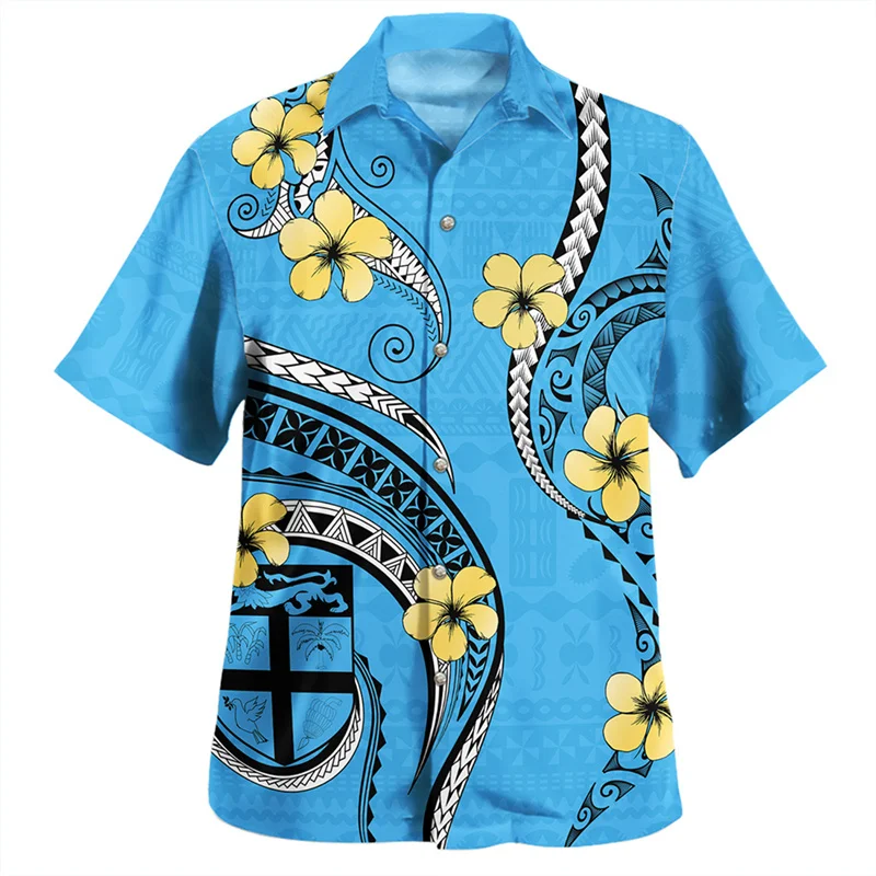 Harajuku 3D Philippines Fiji Flag Emblem Rugby Printing Shirts Fiji Coat Of Arm Graphic Short Shirts Men Hawaiian Clothing Tops