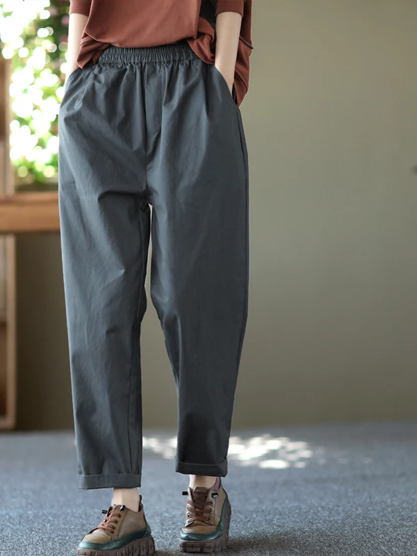 

Casual Cotton Elastic Waist Loose Harem Pants Women's Clothing Comfortable Loose Long Trousers for Middle-Aged Women