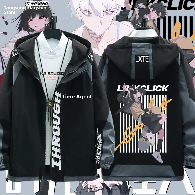 

Повседневная куртка с капюшоном в стиле агента времени, свободного кроя, из полиэфирного волокна, с длинными рукавами, ветрозащитная верхняя одежда для подростков