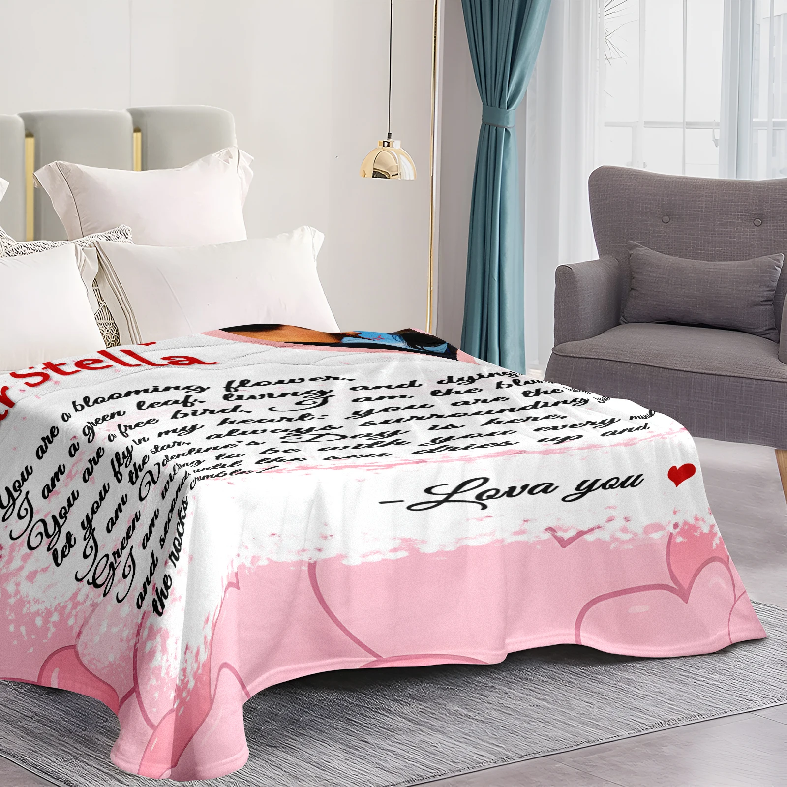 Personalized Flannel Blanket Featuring One Custom Photo And Two Special Messages Perfect For Lovers