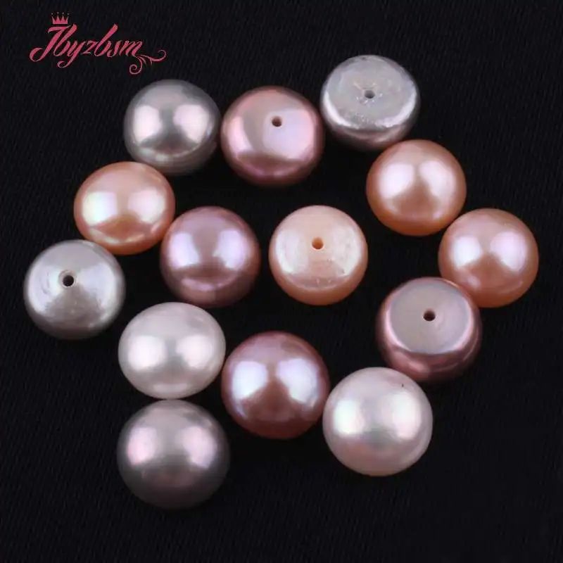 

3A Grade Half Drilling 100% Natural Freshwater Pearl Button Gray Pink White Purple 1 Pair for DIY Earring Jewelry Making 10mm