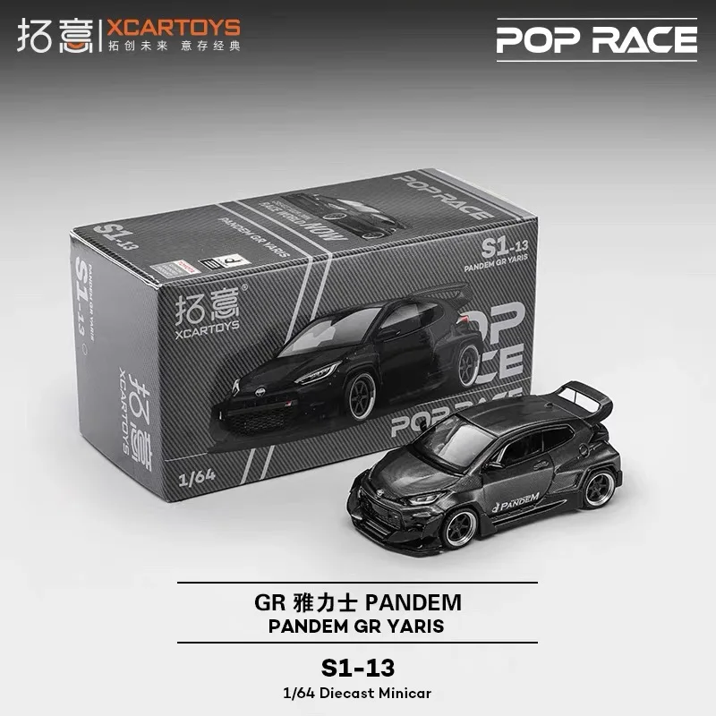 Xcartoys&POPRACE 1/64 Toyota GR Yaris PANDEM Black Carbon Fiber Diecast Car Model Alloy Simulation Collection Toy Gift For Boys