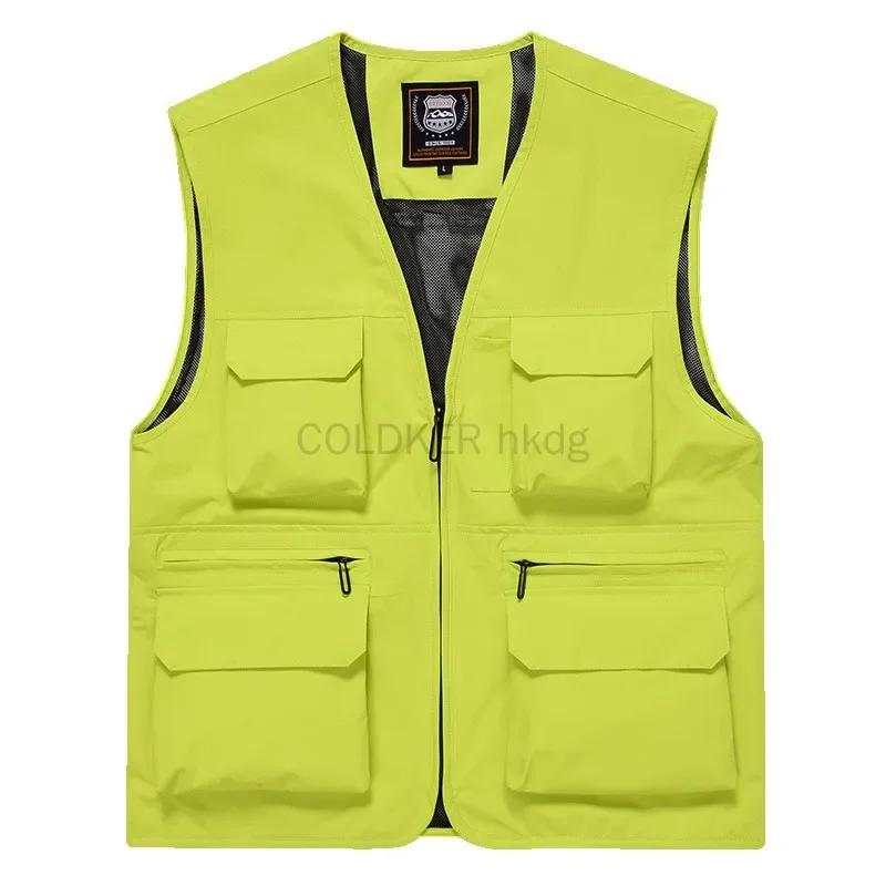 Summer High Visibility Vest with Multiple Pockets Utility Waistcoat for Outdoor Activities Yellow Men's Fishing Cargo Vest