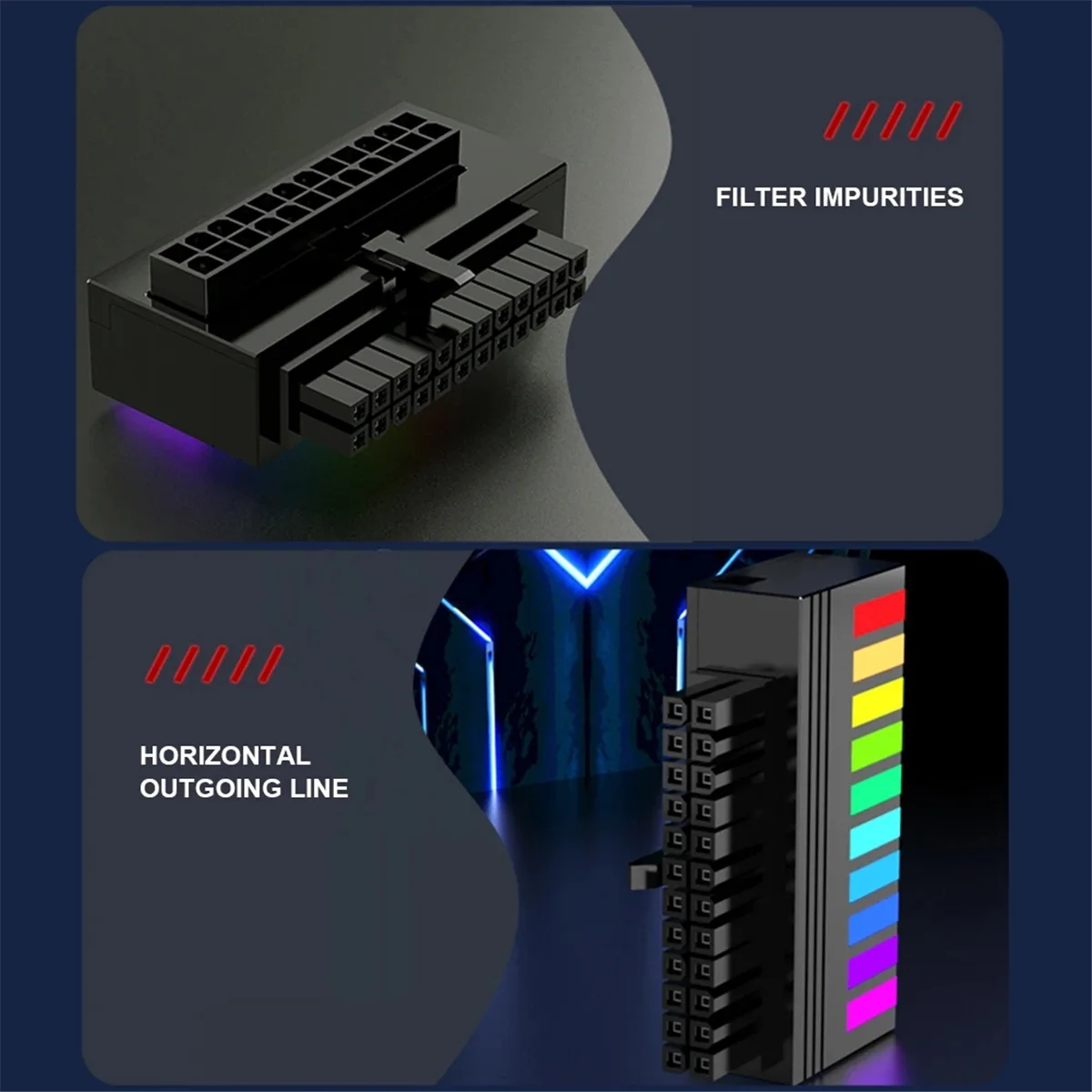 Conector de alimentación de 24 pines y 90 grados, 5V ARGB, 24 pines hembra a macho, adaptador de corriente de 90 grados, bricolaje para placa base, escritorios, PC A