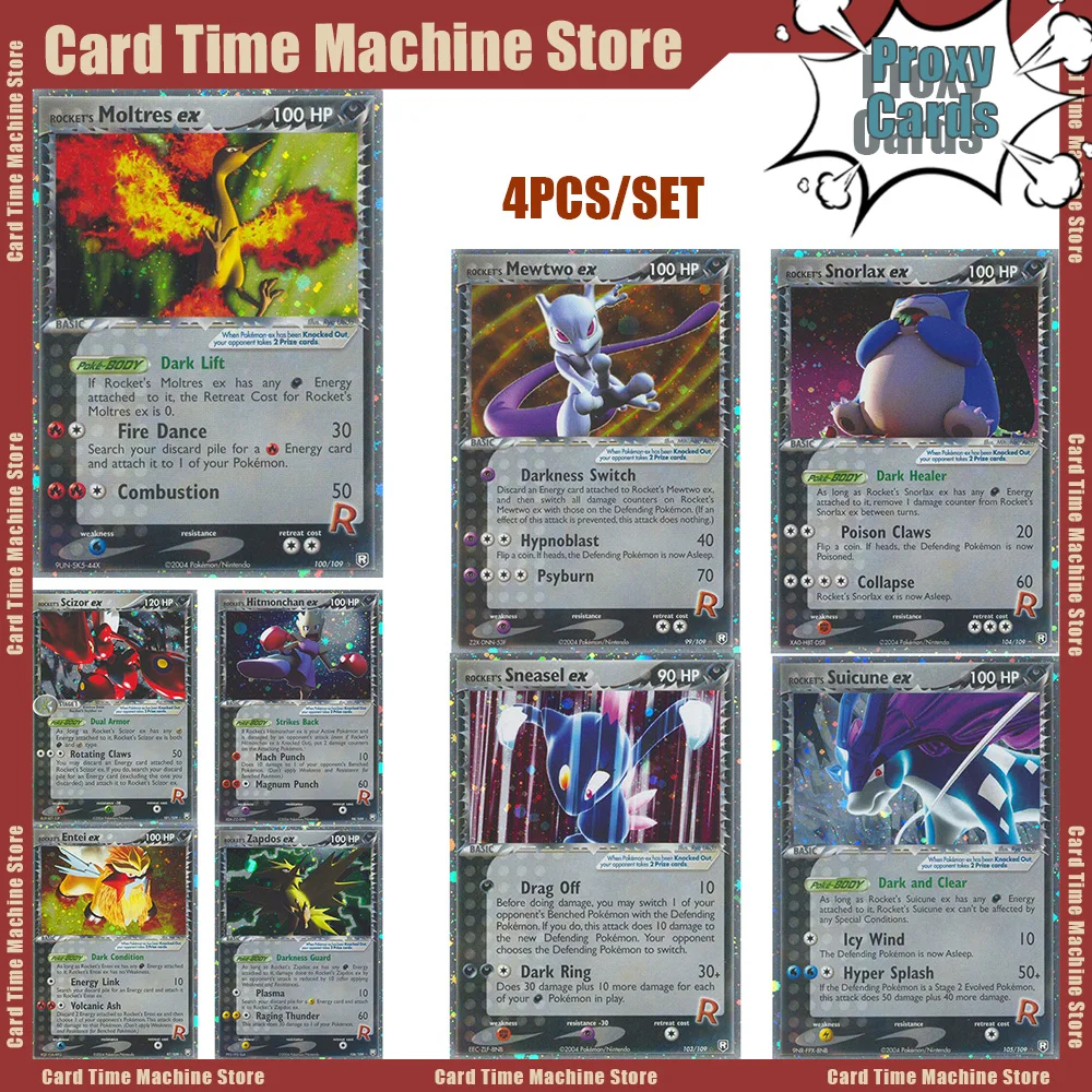 

Набор из 4 фольгированных карт Pokemon R-серии Starry Sky Flash: Суичун, Хитмончан, Снорлакс, Сизор, Артикуно, Сайтер/EX PTCG Коллекционные карты