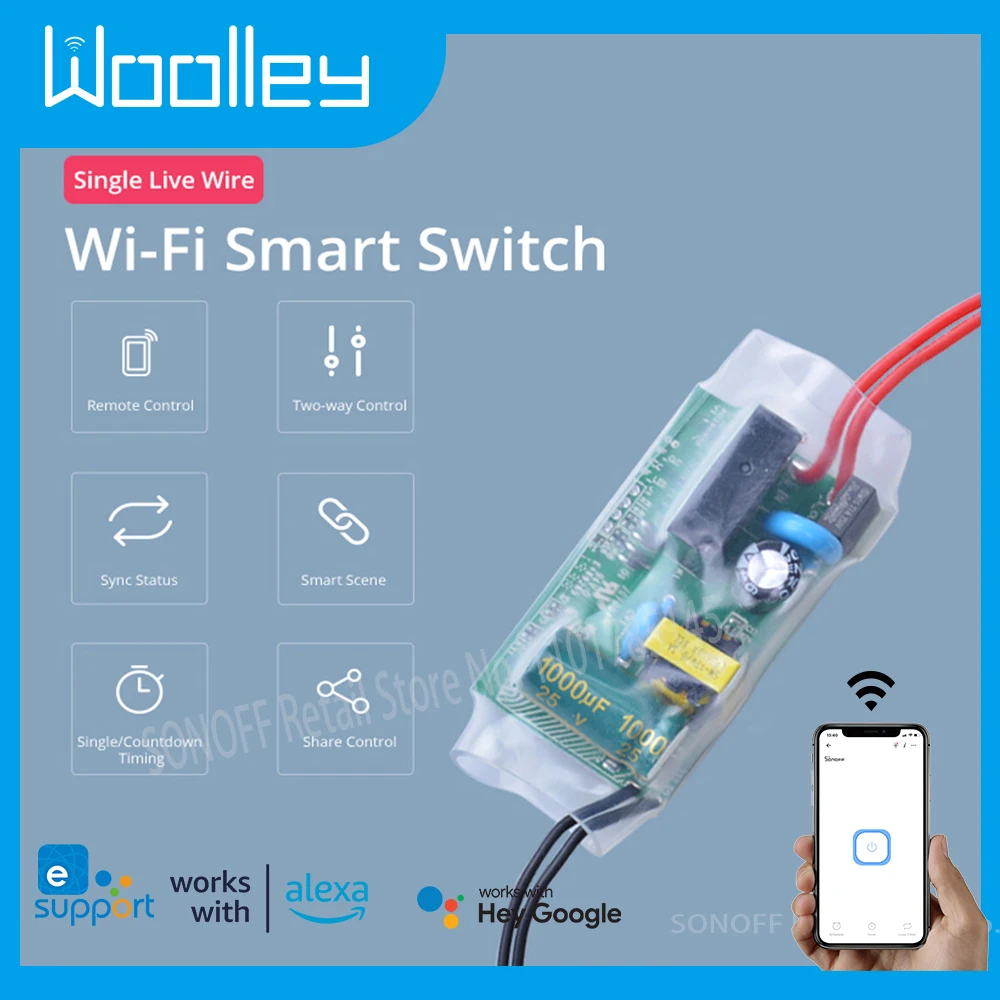 

Woolley 180-240V EWeLink WIFI Light Smart Switch DIY Single Fire Switches Modification Module No Neutral Wire Need Google Home