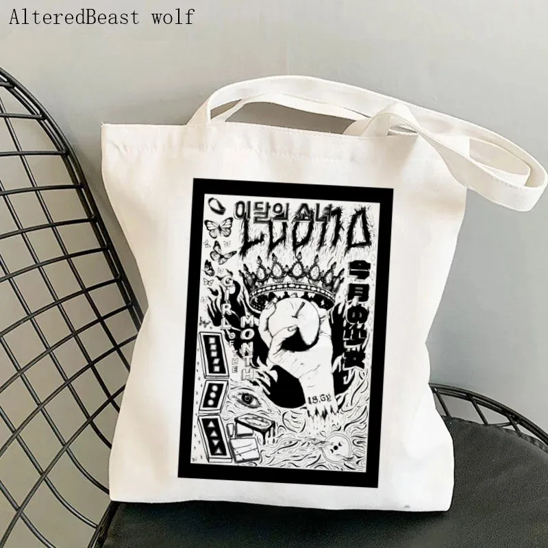 

Women Canvas Shoulder Bag Loona Black And White Shopping Bags Students Books Bag Harajuku Shopping Handbags Tote For Girls