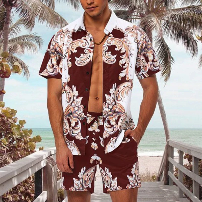 

Fashion Hawaiian 2Pcs Set 3D Print Short Sleeve Shirt Sets Men Tracksuit Beach Print Short Daily Sportswear Shirt Set Two-pieces