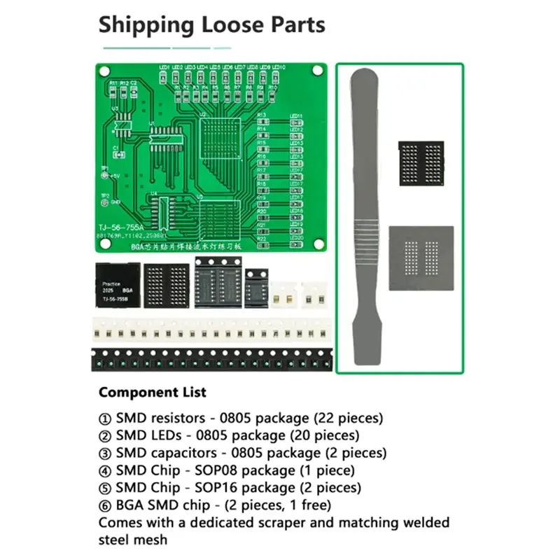 New BGA Chip SMD Component Soldering Practice Board Assembly Kit 555+4017 SMT LED Flowing Light Components