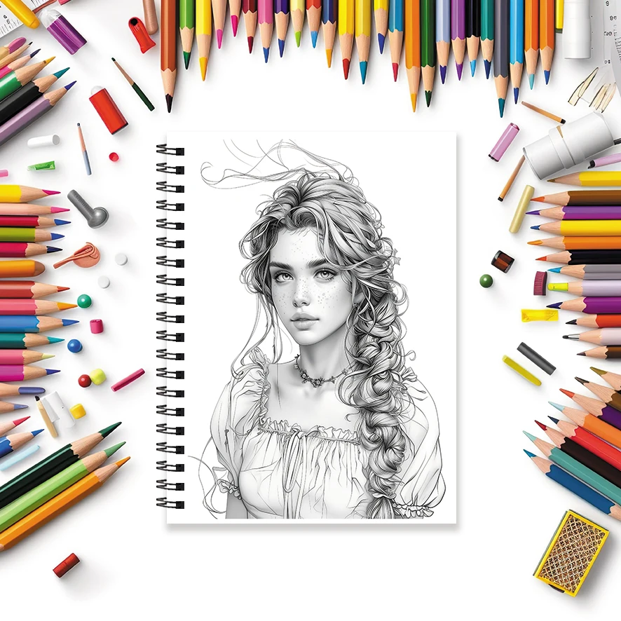 Adult Coloring Book - 8.3x 11.2 Inch 32 Pages Elegant Lady Coloring Book - Helps Reduce Stress and Ease Emotions