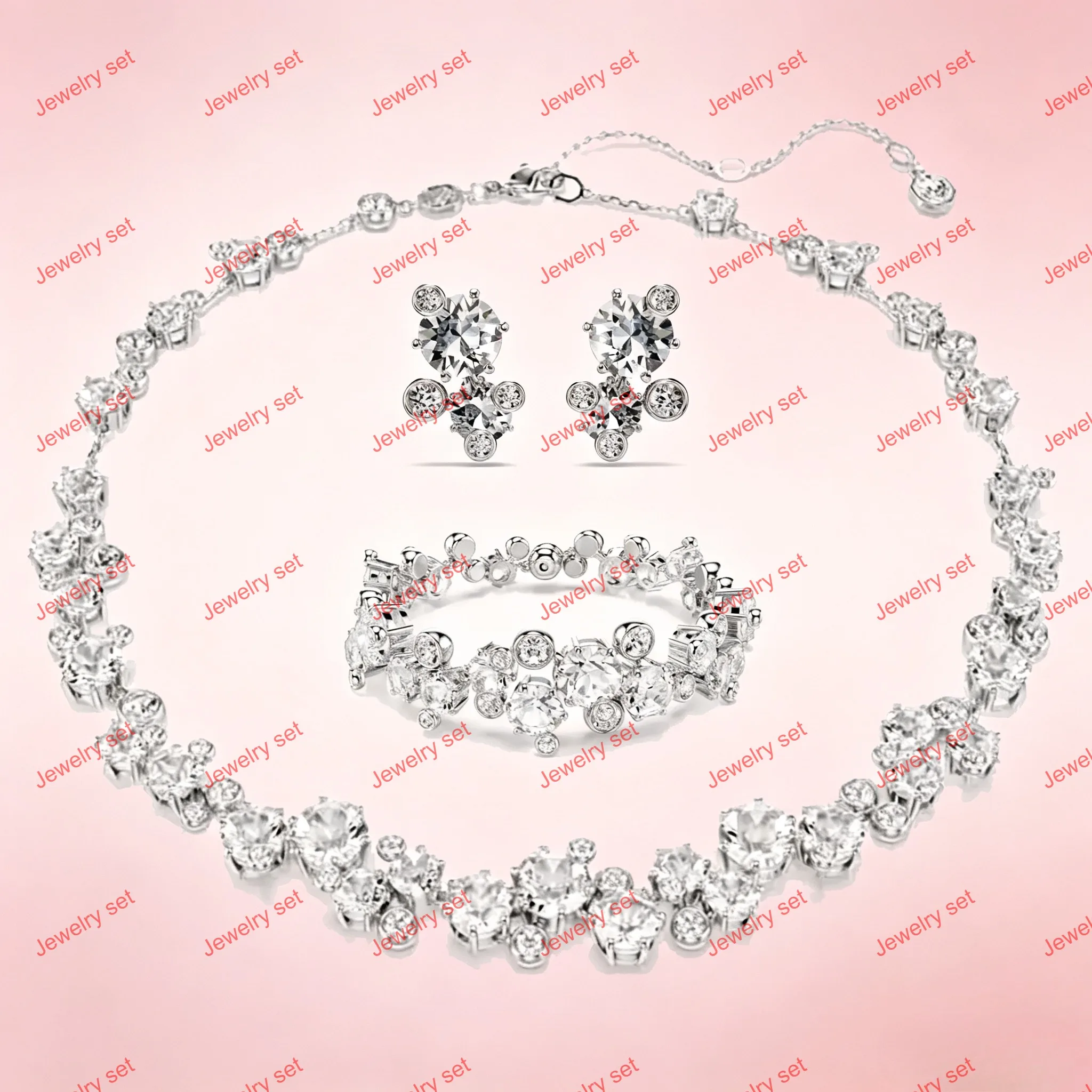 Original 2026 New White Crystal Necklace Charms Fine Jewelry Set for Women pearl Bracelet Earrings Romantic Accessories Gift