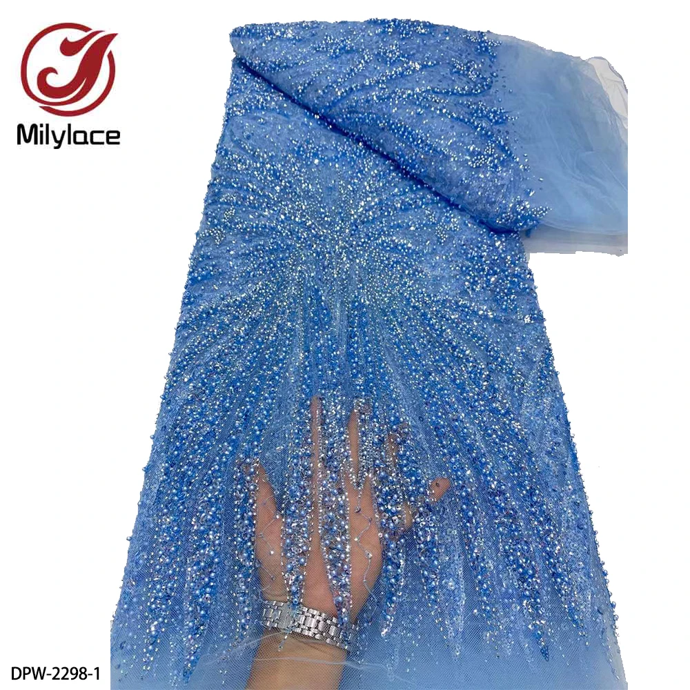 

African Sequins Beaded Embroidery Groom Nigerian Bridal High Quality French Tulle Lace Fabric for Wedding DPW-2298