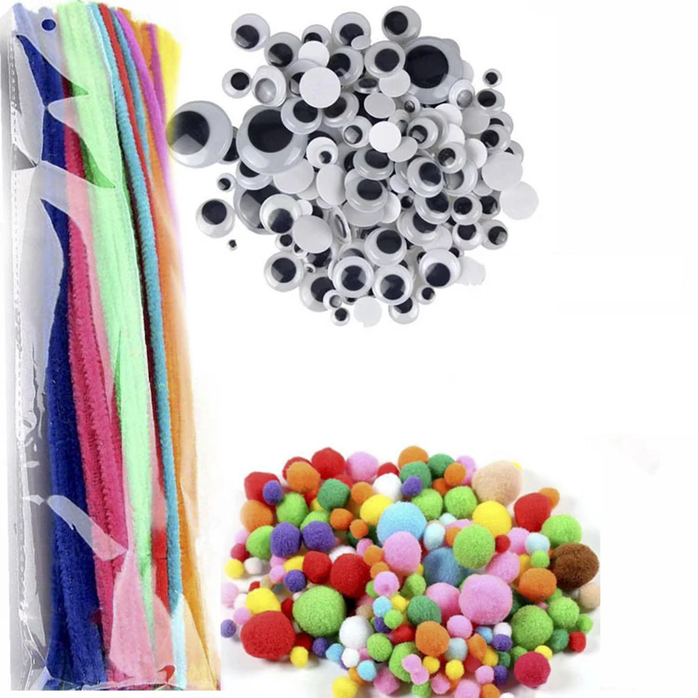 

1 Set Diy Material Craft Kit Colorful Pompoms Chenille Stems Self-Sticking Eyes For Kids Handmade Monsters Critters Kindergarten