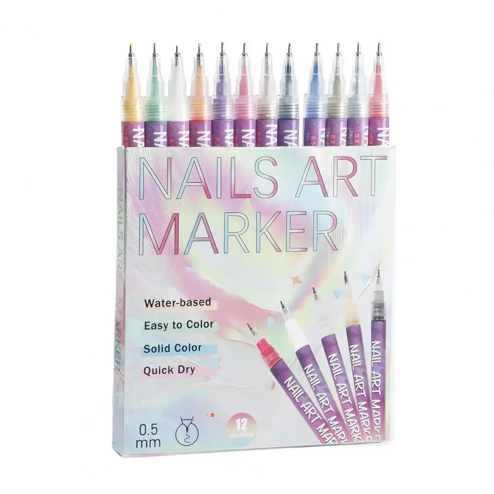 

Nail Art Pen Set Nail Art Paint Markers 12 Colors Nail Art Pens Set for Diy Gel Acrylic Paint Markers Quick Dry for Drawing