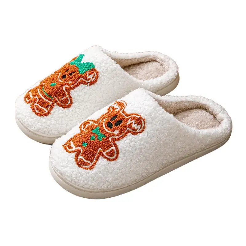 SHAJI Unisex Lebkuchen-Weihnachts-Plüschpantoffeln Warm Gemütlich Leicht Geräuscharm Hausschuhe für Weihnachtsgeschenk – Detail 3