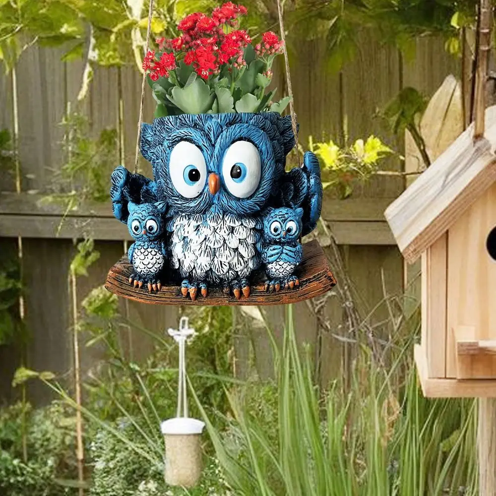 

Creative Resin Owl Statue Planter Hanging Cute Flower Pot Decorative Hydroponic Flower Holder Living Room