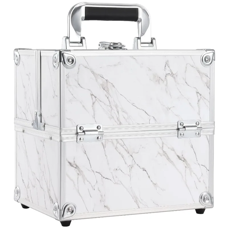 

Marble Leather Makeup Train Case Portable Cosmetic Case 4 Trays Storage Organizer for Make Up Nail Tech Crafter Makeup