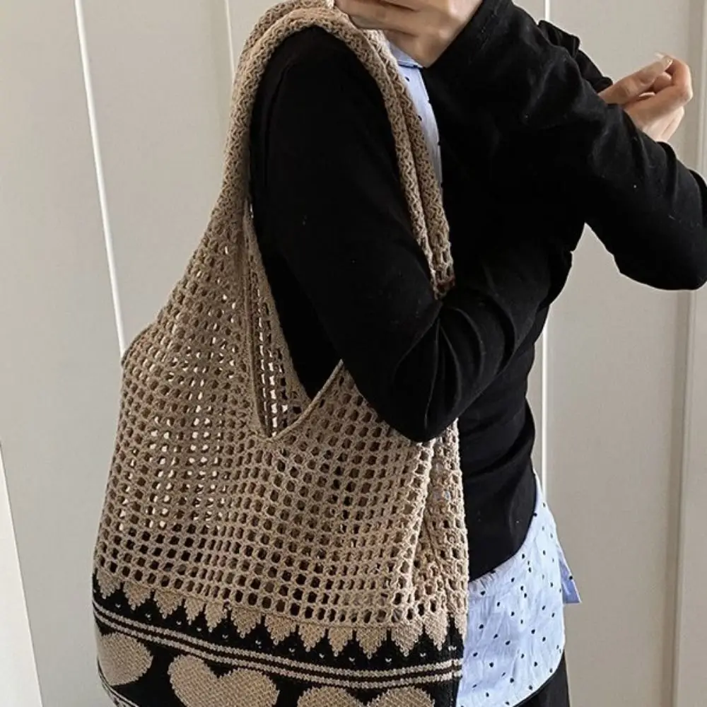 

Elegant Handmade Crochet Bag Boho Hollow Knitted Tote Bag Leisure Large Capacity Weave Shoulder Bag Travel