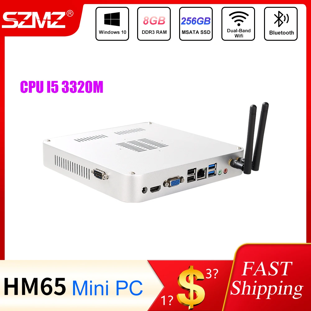 SZMZ-Mini PC HM65 con procesador intel Core i5, 3320M, 4G/8G, DDR3, 128GB/256GB, SSD, Windows 10, ordenador para juegos