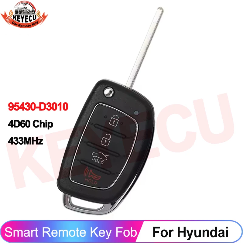 

4D60 Chip 433MHz TQ8-RKE-4F25 95430-D3000 95430-D3010 For Hyundai Tucson 2015 2016 2017 2018 2019 2020 2021 Flip Car Remote Key